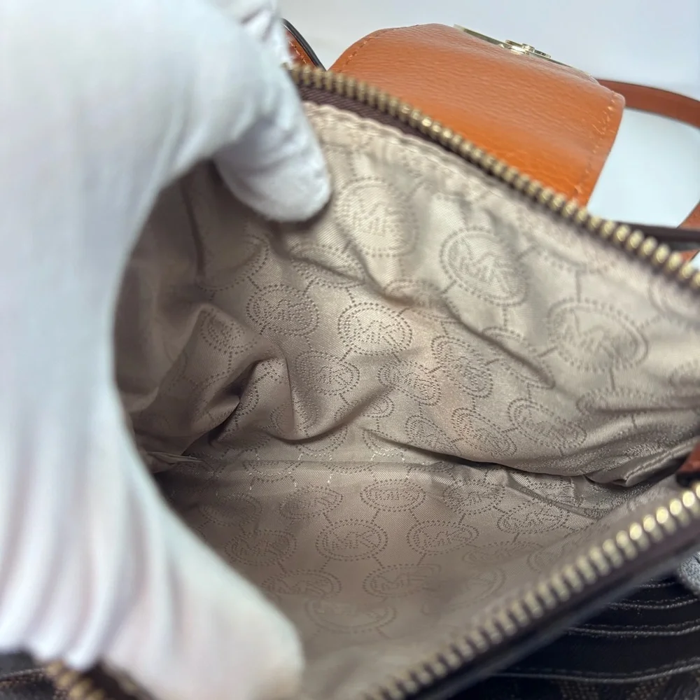 Michael Kors Brown Signature Coated Canvas and Leather Fulton Crossbody Bag
